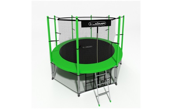 Батут i-Jump Classic 12FT 366 см с нижней сетью и лестницей зеленый 600_380