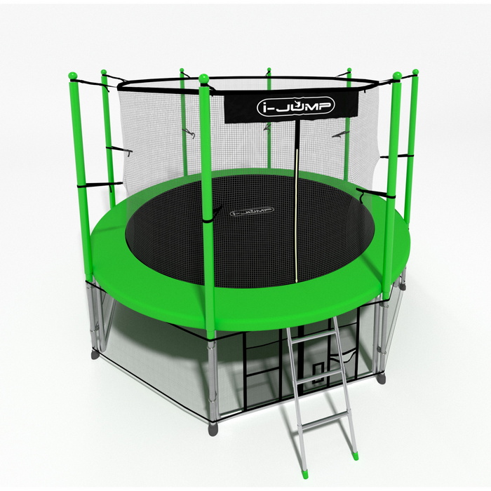 Батут i-Jump Classic 12FT 366 см с нижней сетью и лестницей зеленый 700_700